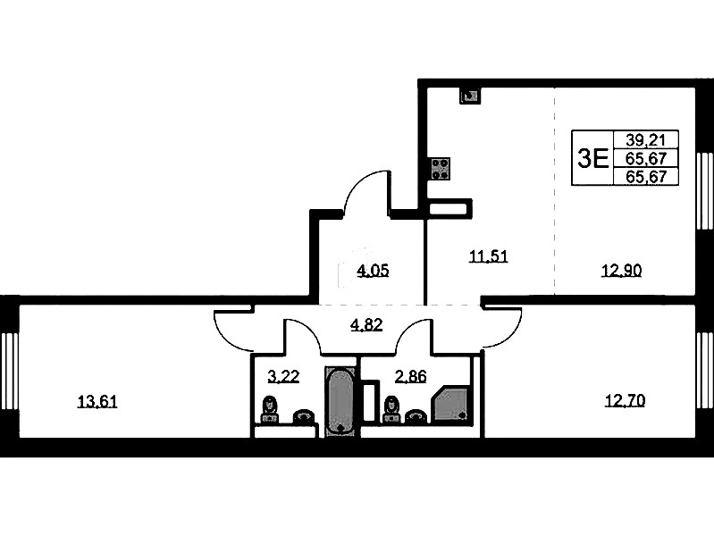 2-комнатная квартира 65.67 м², 8/9 эт., ЖК «Квартал Лаголово»